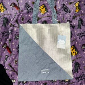 Madewell Striped Canvas Tote in Gray and Cream